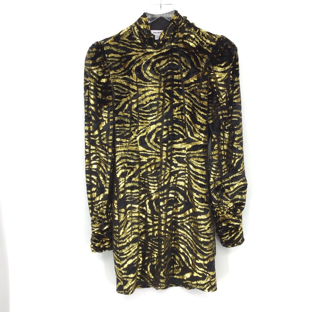 GRLFRND Janice Mini Black Gold Dress - Picture 2 of 14